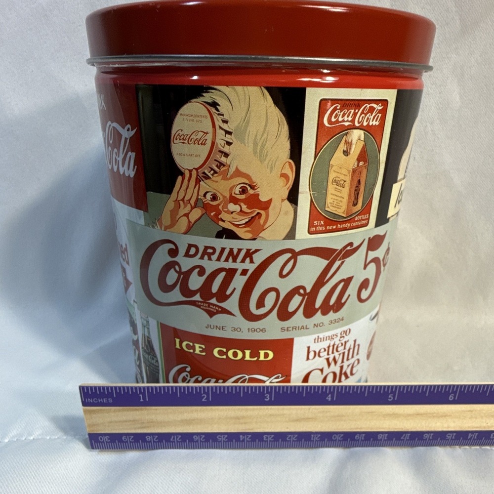 Coca-Cola Vintage Ads Collage Tin Canister w/ Lid, Red Multicolor Soda Repro - Picture 12 of 12